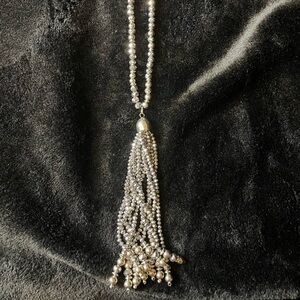 Silver/Grey Long Beaded Necklace with Tassel - very sparkly! ✨